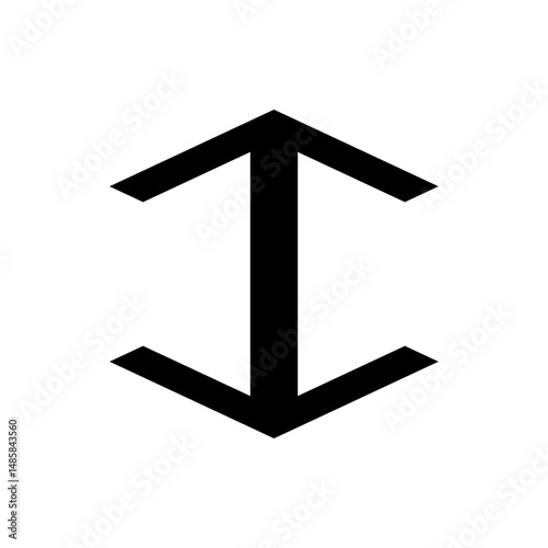 Vertical black arrow pointing up and down indicating movement or direction on a white background view