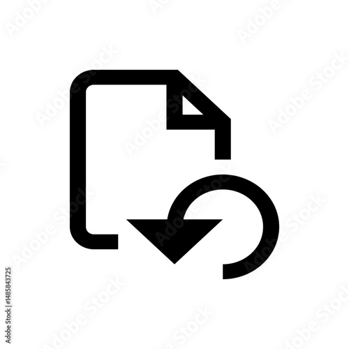 Black outline of a document with a folded corner and a circular arrow pointing downwards to indicate download