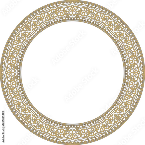 Vector gold with black round Kazakh national ornament. Ethnic pattern of the peoples of the Great Steppe,
