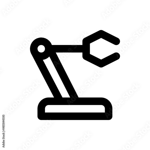 Illustration of a robotic arm with a gripper, shown in a simple black outline on a white background