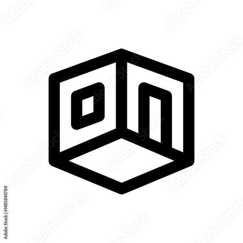 Abstract isometric cube design with internal geometric shapes and bold black outline on a white background