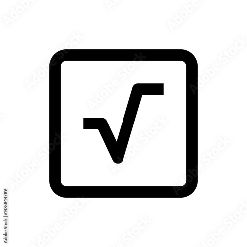 Black square root symbol inside a rounded corner square frame on a white background in a simple graphic style