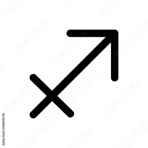 Illustration of the sagittarius zodiac sign symbol featuring a black arrow with a cross on a white background