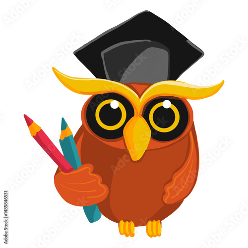 Graduate owl holding pencils