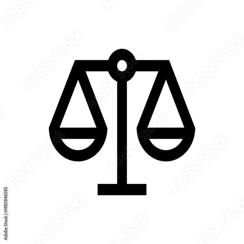 Illustration of a black scale with two triangular pans showing balance and equilibrium on a white background