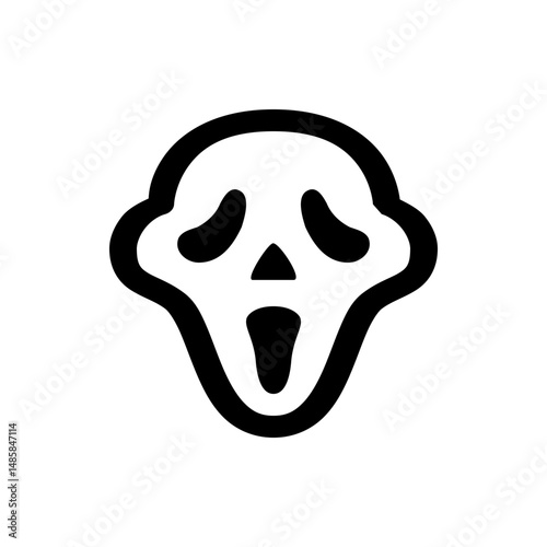Stylized scream mask with black outline and facial features including oval eyes and mouth design icon