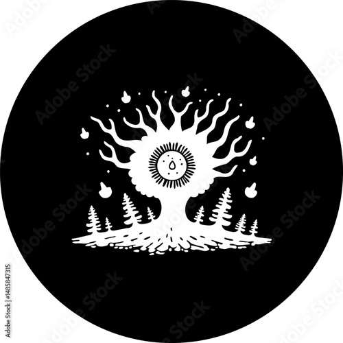 Enigmatic Tree Icon: Silhouette Symbolizing Growth and Mystical Connection