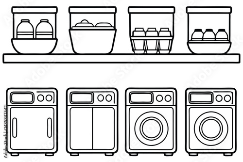 Dishwashers Easy Operation Design Line art