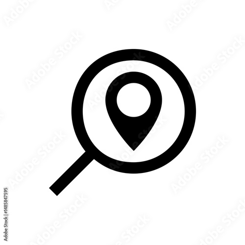 Magnifying glass focusing on a location pin icon representing search for places or navigation on a map app