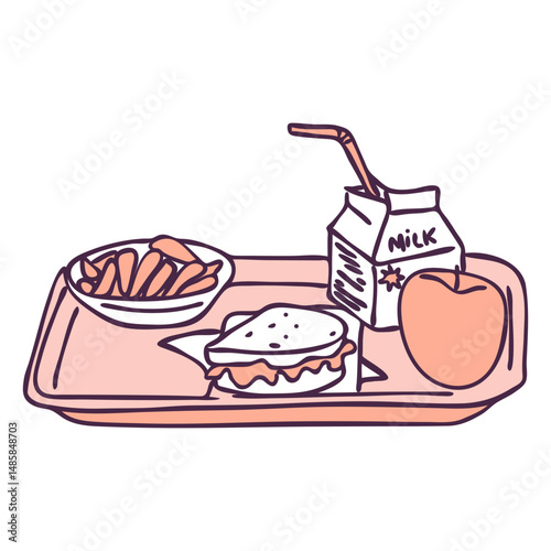 Breakfast food tray color doodle