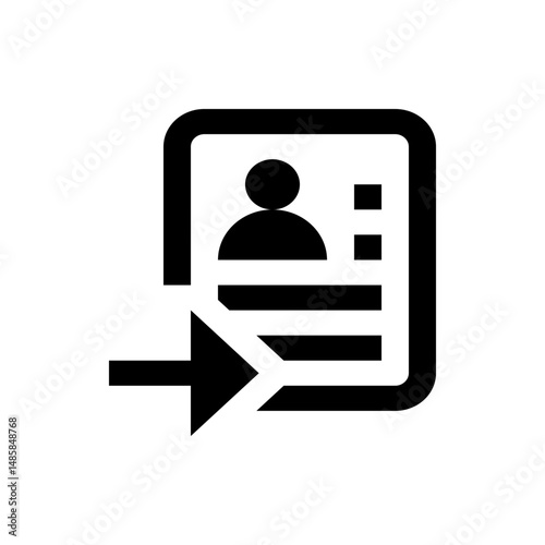 Black silhouette of a user profile card with an arrow pointing to the left on a white background