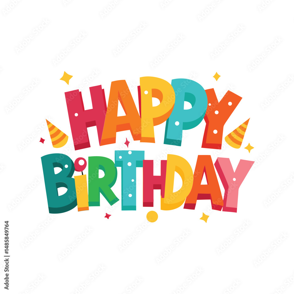 Fototapeta premium Happy Birthday typography vector illustration. Celebration greeting text, festive calligraphy design, party decoration artwork.