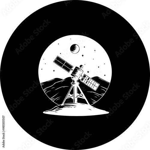 Observational outpost: A stylized telescope gazing at cosmic wonders in silhouette