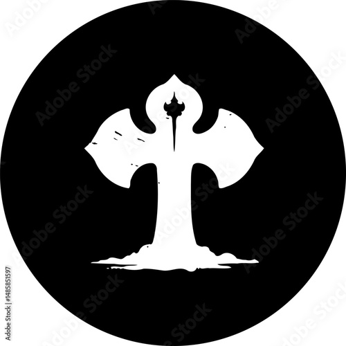 Abstract gothic symbol on a black background, isolated, representing dark themes