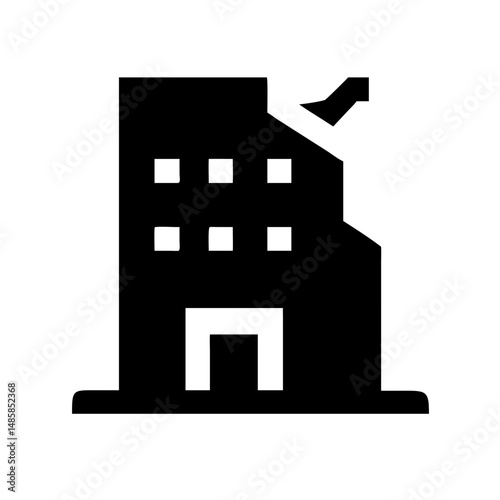 Icon of a damaged building to signify destruction or disrepair