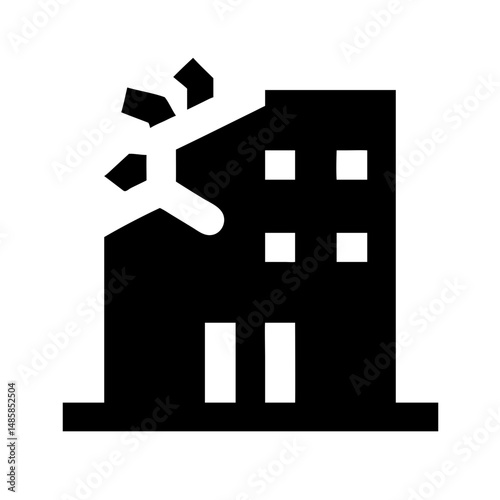 Icon of a damaged building to signify destruction or disrepair