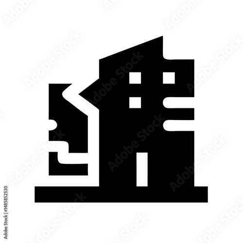 Icon of a damaged building to signify destruction or disrepair