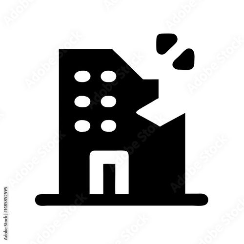 Icon of a damaged building to signify destruction or disrepair
