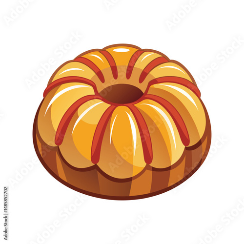 Bundt cake vector illustration. Traditional round baked dessert with icing glaze. Sweet pastry food graphic isolated.

