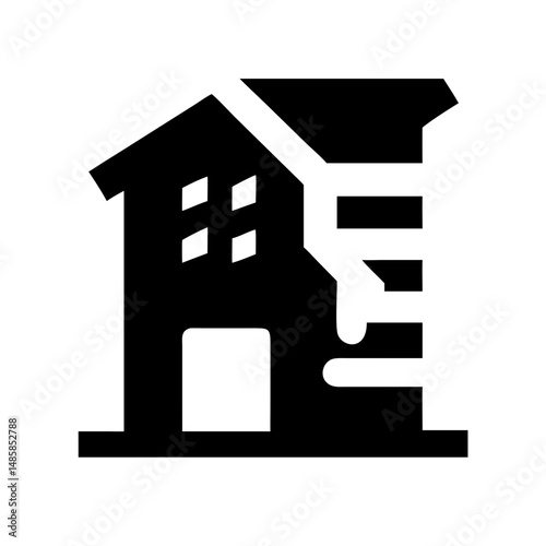 Icon of a damaged building to signify destruction or disrepair