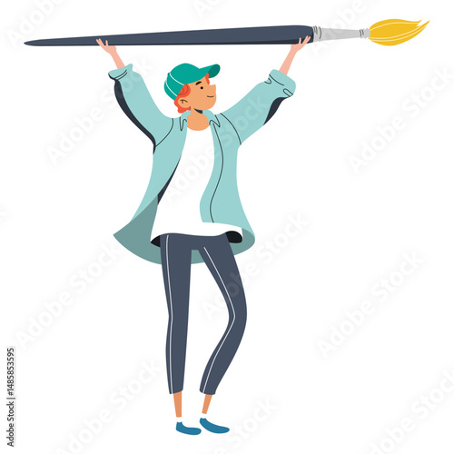 Guy with big paint brush character