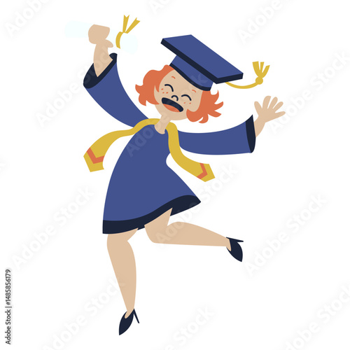 Girl jumping graduation flat