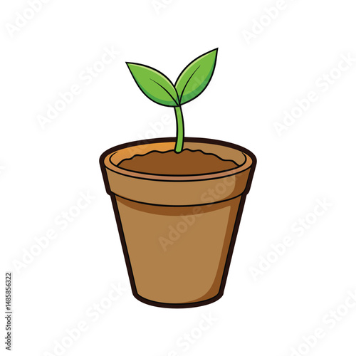 Young seedling in biodegradable natural fiber pot vector illustration. Eco-friendly plant growth, sustainable gardening concept.

