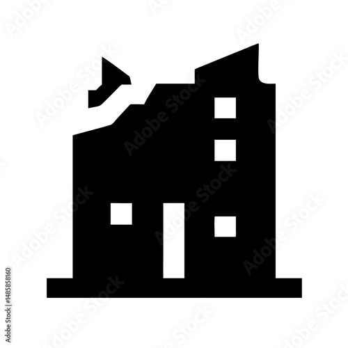Icon of a damaged building to signify destruction or disrepair