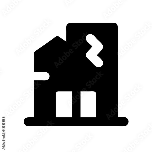 Icon of a damaged building to signify destruction or disrepair