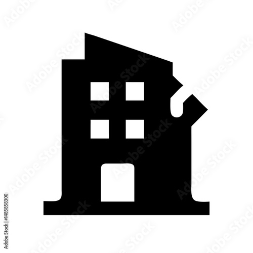 Icon of a damaged building to signify destruction or disrepair