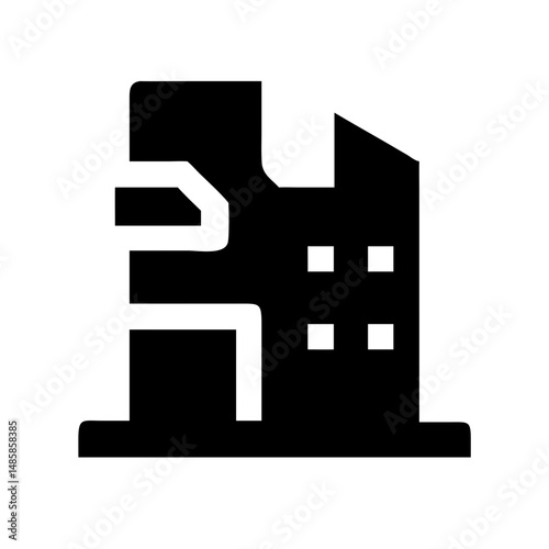 Icon of a damaged building to signify destruction or disrepair