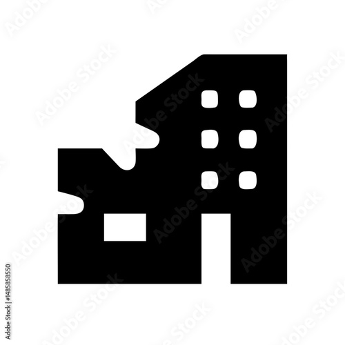 Icon of a damaged building to signify destruction or disrepair