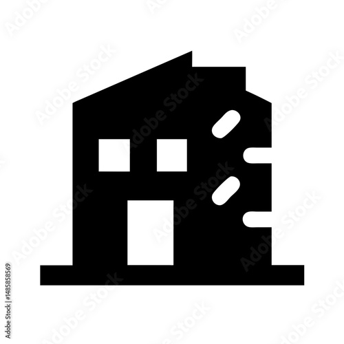 Icon of a damaged building to signify destruction or disrepair