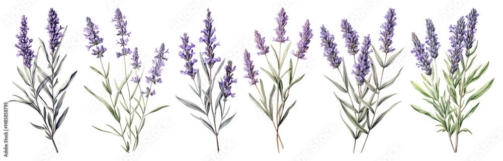 Fototapeta premium PNG Lavender branch lavender illustration botanical transparent background.