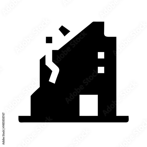 Icon of a damaged building to signify destruction or disrepair