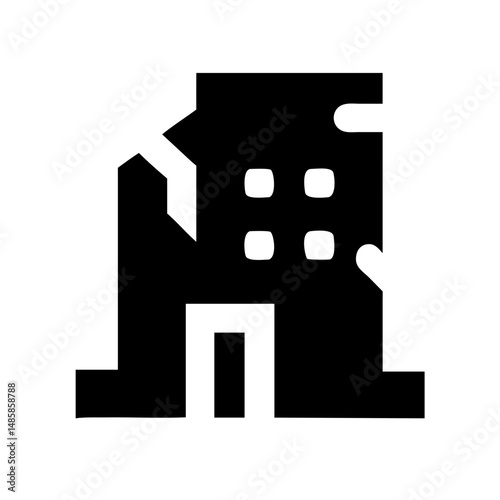 Icon of a damaged building to signify destruction or disrepair