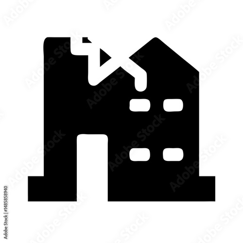 Icon of a damaged building to signify destruction or disrepair