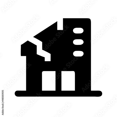 Icon of a damaged building to signify destruction or disrepair