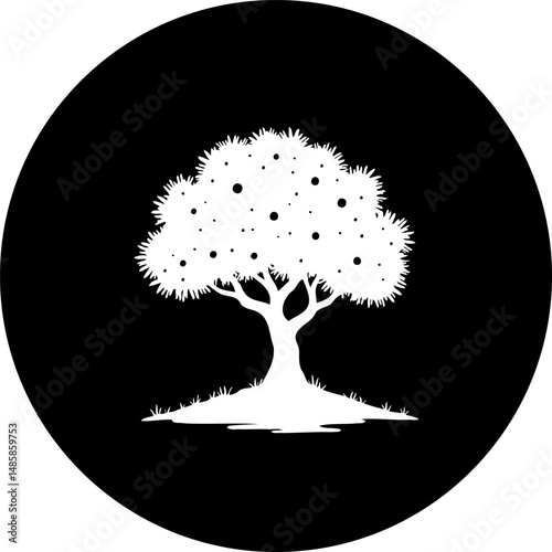 Silhouetted arboreal form against circular void evoking nature's stark aesthetic