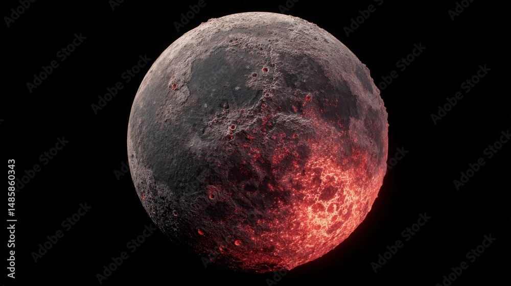 Fototapeta premium Stunning Close-up View of a Detailed Planet Surface with Fiery Craters and Textures in Cosmic Space
