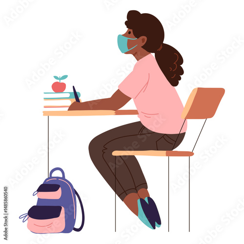Sitting student semi flat