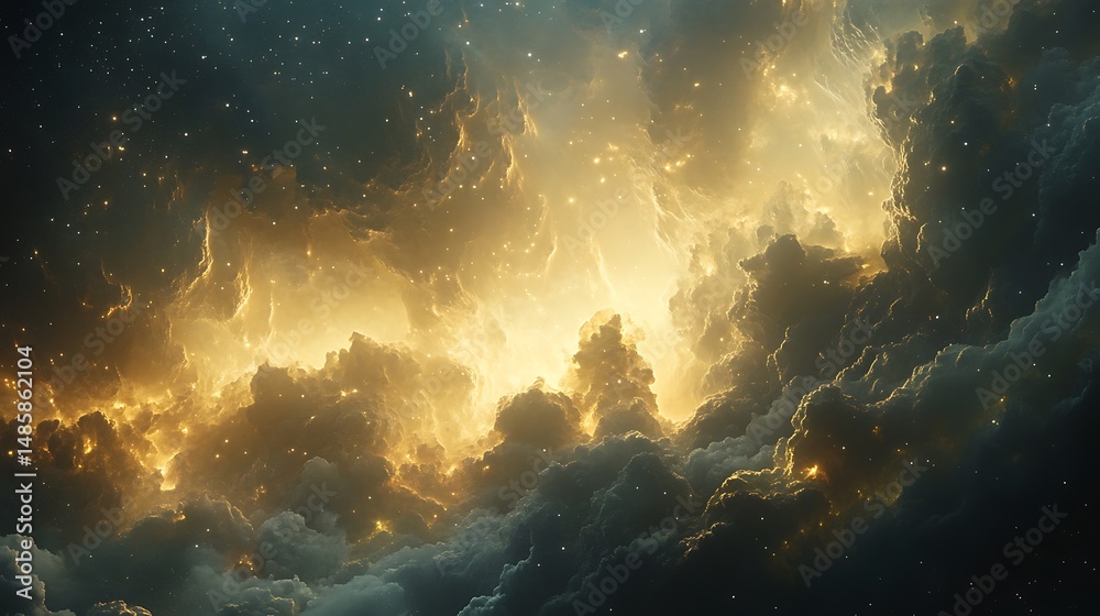 Fototapeta premium Celestial tapestry: An abstract sky featuring illuminated clouds and starlight