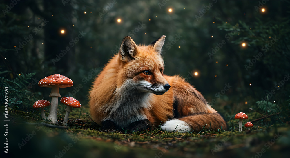Obraz premium Red fox, Vulpes vulpes, Woods, Enchanting Fox in a Magical Forest