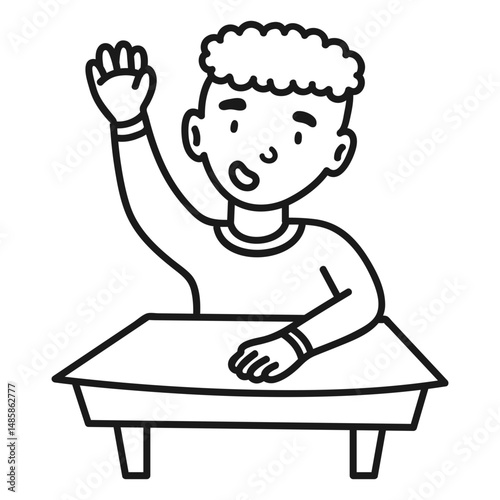 Boy student raising hand stroke