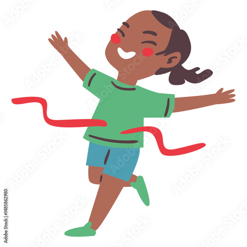 Happy girl winning marathon