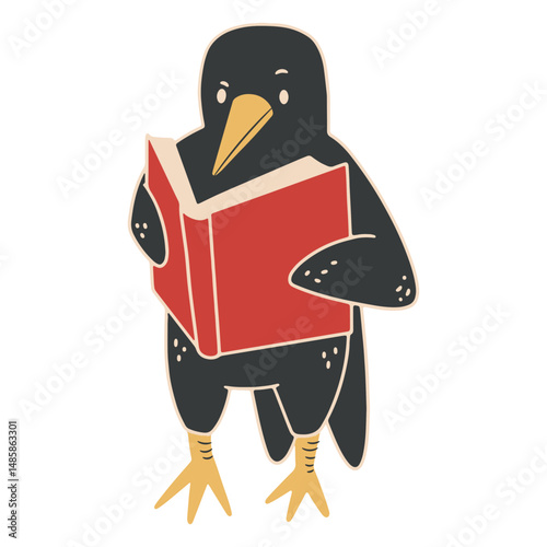Raven reading animal cartoon character