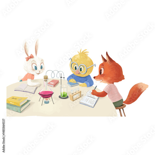 Cute animals studying science