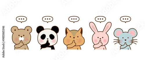 静かにのポーズをする動物キャラクターのイラスト