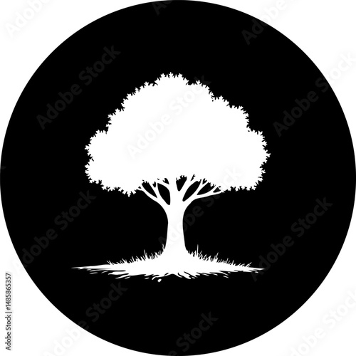 Solitary arboreal form against dark orb backdrop symbolizing resilience nature