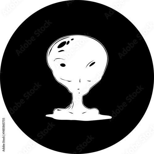 Abstract depiction of an alien face in a stark monochromatic design